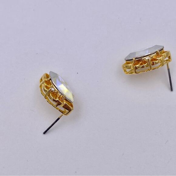 LIND 14K HGE Aurora Borealis Rhinestone Navette Post Earrings - Picture 8 of 13